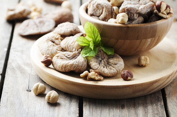 Concept of healthy dessert with figs and nuts