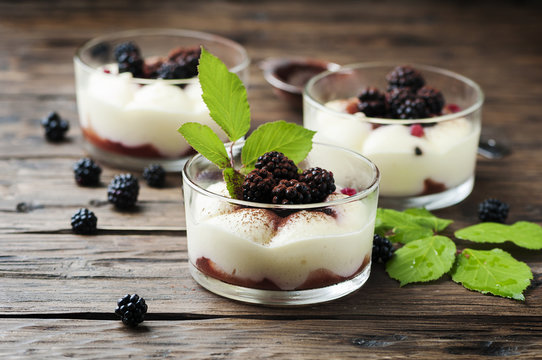 Homemade Dessert With Blackberry And Cream