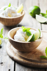 Ice cream with fresh berry and mint