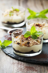 Sweet homemade dessert with cream and chocolate