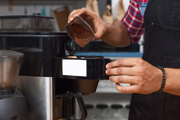 Barista making coffee shop staff male hands