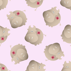 baby seamless pattern with a funny cute farm cows, on a light pink background