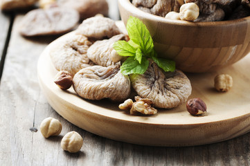 Concept of healthy dessert with figs and nuts