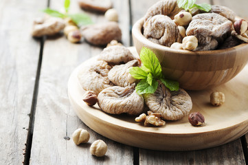Concept of healthy dessert with figs and nuts