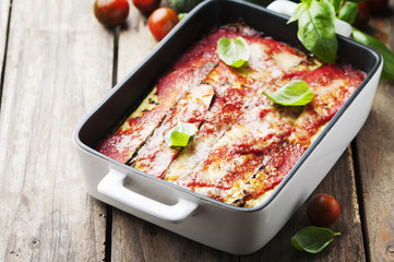 Italian traditional parmigiana with zucchini