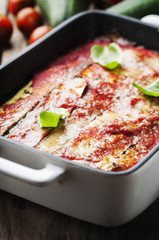 Italian traditional parmigiana with zucchini