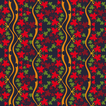 Leaf fall. Autumn seamless pattern with colorful maple leaves. Vector clip art.
