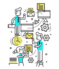 digital marketing, email campaign, newsletter and subscription. flat line vector