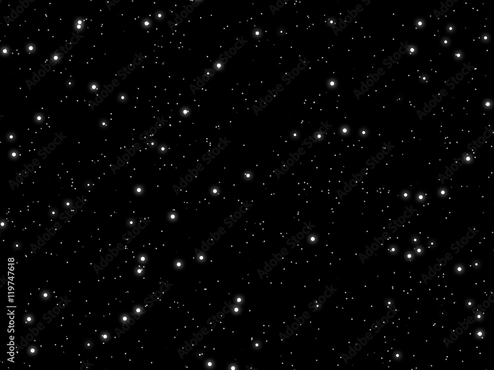Sticker many white stars of various sizes in outer space.