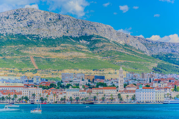  Waterfront town Split seascape. / Waterfront view at old city center of town Split, Croatia summertime, Europe,