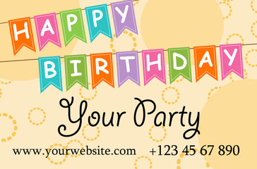 card your party with gifts, balloons, ice cream and hat for design. Vector