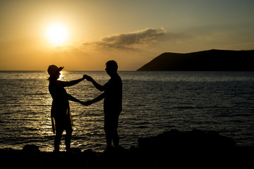 Silhouette of the loving couple