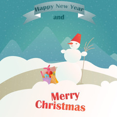 Christmas gifts on the background of a winter landscape,
