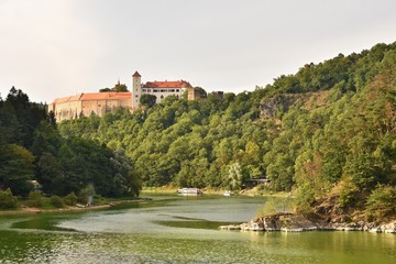 Fototapeta na wymiar Beautiful old castle Bitov in the forest above the dam. Vranov dam. South Moravia - Czech Republic
