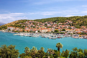 Fototapeta premium Trogir town panoramic view, Croatia Trogir. Croatian tourist des