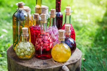 Homemade liqueur with fruits and alcohol - obrazy, fototapety, plakaty