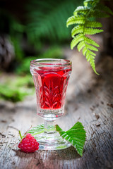 Delicious raspberries liqueur made of alcohol and fruits