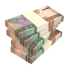 Turkmenistan manat bills stack isolated on white background. 3D illustration.