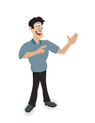 cartoon handsome Character Hand Presentation Demonstration