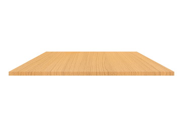 Perspective wood shelf on isolate background.