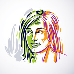 Silhouette of beautiful tender woman, graphic vector illustratio