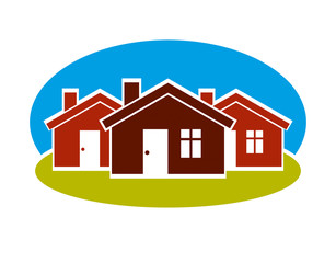 District conceptual vector illustration, three simple houses. Ho
