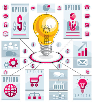Creative infographics elements, bright idea light bulb, vector i