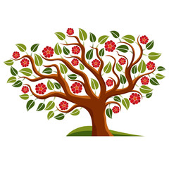 Vector illustration of spring branchy tree with beautiful blosso