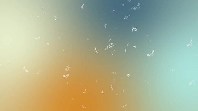  Musical notes on a beautiful color background. Animation. HD 1080