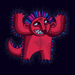 Comic character, vector red angry alien monster. Emotional expre