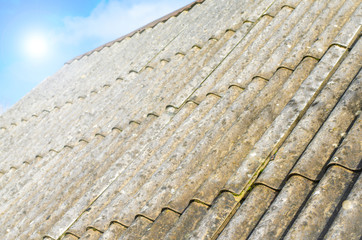 Asbestos roof with blue sky 