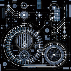 Obraz premium Technical drawing with dashed lines and geometric shapes, vector