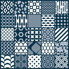 Graphic ornamental tiles collection, set of monochrome vector re