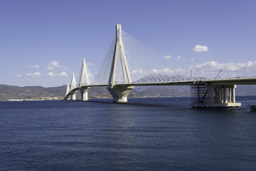 Cable-stayed suspension bridge crossing Corinth Gulf strait, Greece