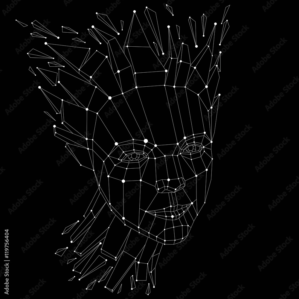 Poster 3d vector portrait created with lines mesh. intelligence allegor