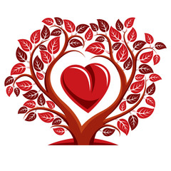 Vector illustration of tree with branches in the shape of heart