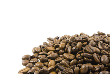 roasted coffee beans on white background