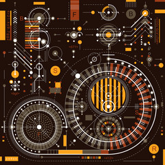 Technical drawing with dashed lines and geometric shapes, vector