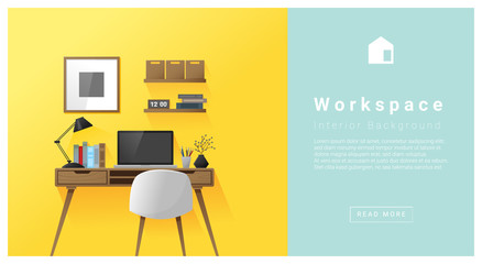 Interior design Modern workspace background , vector, illustration