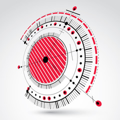 Naklejka premium Technical blueprint, red vector digital background with geometri