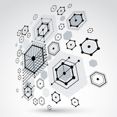 3d vector abstract background created in Bauhaus retro style. Mo