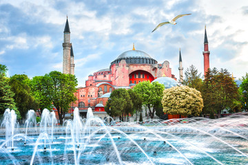 Mosque Hagia Sophia and fountain in Istanbul