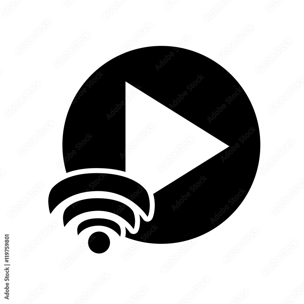 Poster flat design play button and wifi signal icon vector illustration