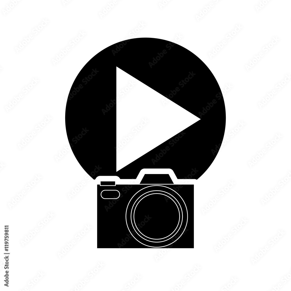 Poster flat design play button and camera icon vector illustration