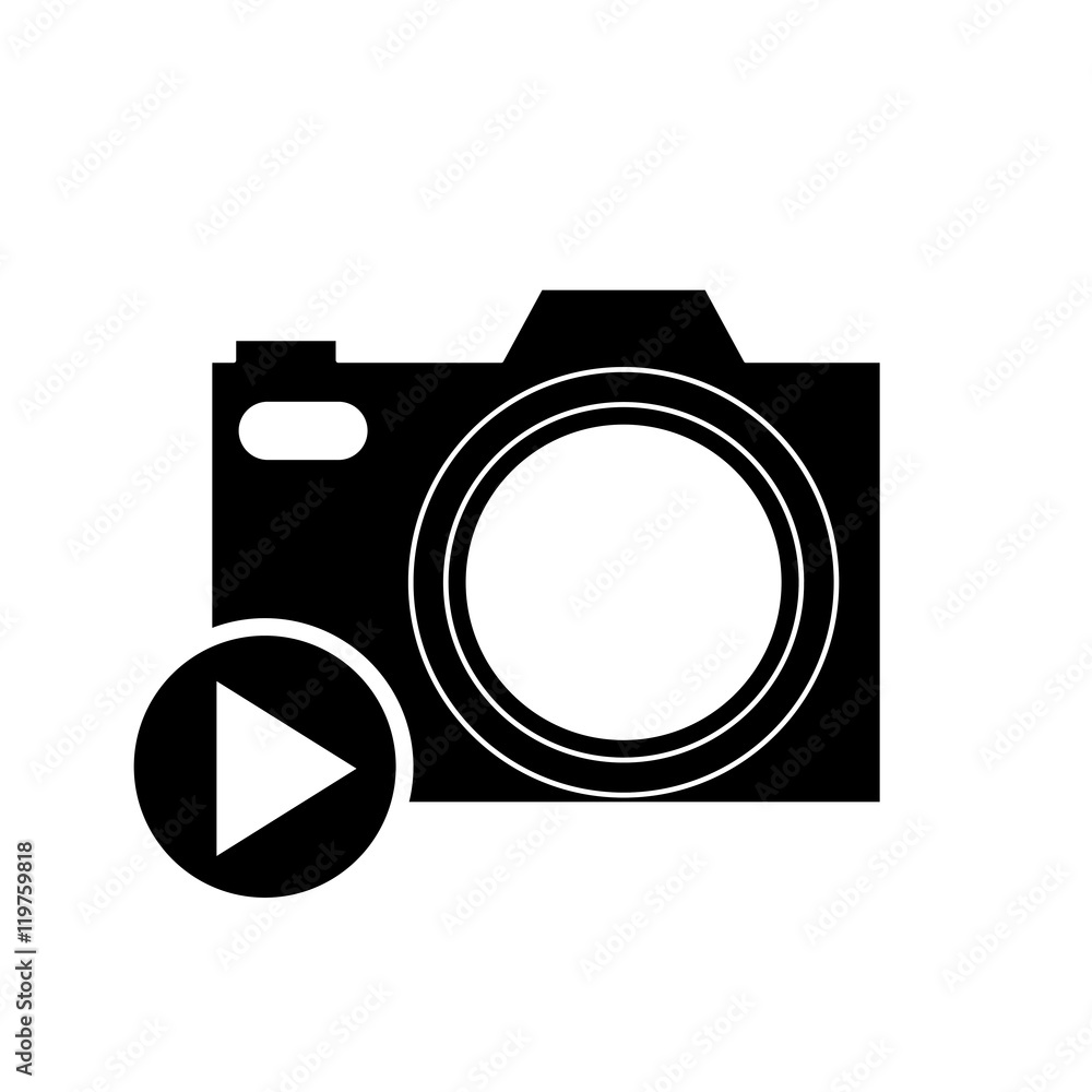 Poster flat design play button and camera icon vector illustration