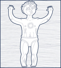 Vector black and white illustration of nude male, Adam concept.