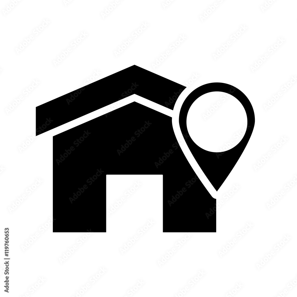 Poster flat design house and gps map pointer icon vector illustration