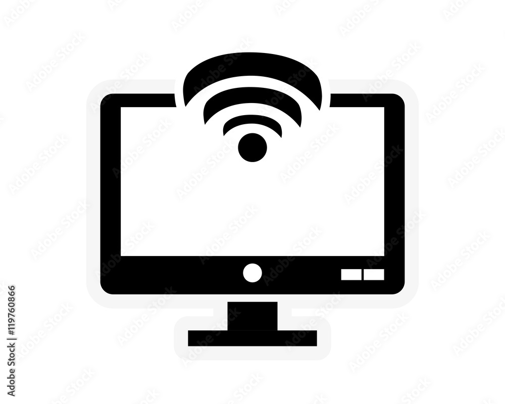Poster flat design wifi signal and computer monitor icon vector illustration