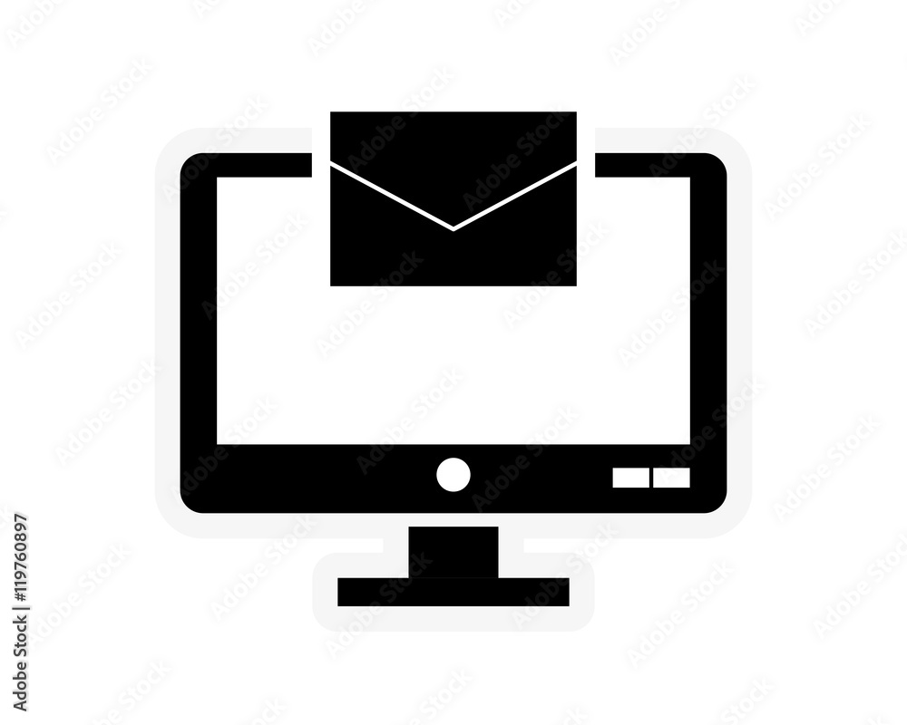 Poster flat design computer monitor and envelope icon vector illustration