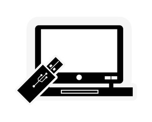 flat design laptop and usb drive icon vector illustration